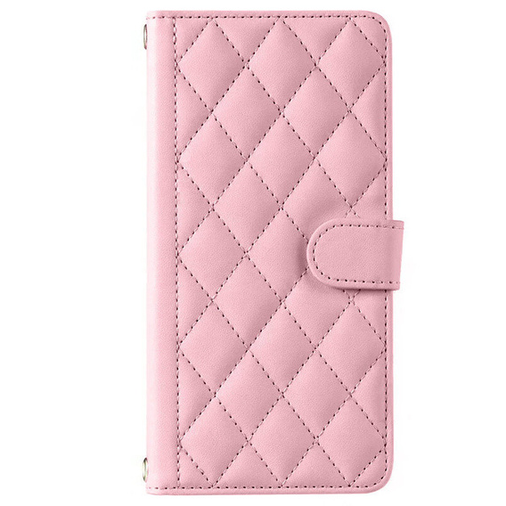 Etui z klapką do Motorola Moto G24 / G24 Power / G04, Rhombus Crossbody Leather, różowe rose gold