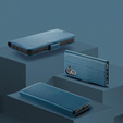 Etui do iPhone 17, ERBORD Glossy Litchi, portfel z klapką, niebieskie
