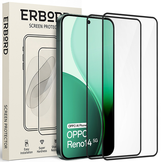 2x Szkło Hartowane do Oppo Reno 14, ERBORD 3D pełne, szybka na cały ekran