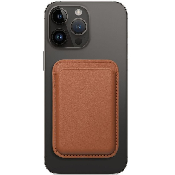 Portfel magnetyczny na karty do iPhone 12 / 13 / 14 / 15 / 16, Leather Mag Wallet, kompatybilny z MagSafe – brązowy