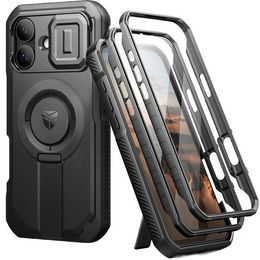 Etui Dexnor do iPhone 17 z osłoną kamery i podstawką, do MagSafe - czarne (Dwie ramki)
