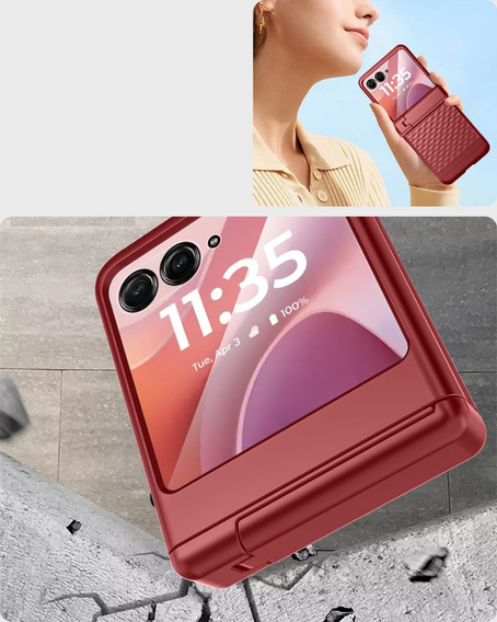 Etui do Motorola Razr 60 Ultra, PC Kickstand Case, ze szkłem, czerwone