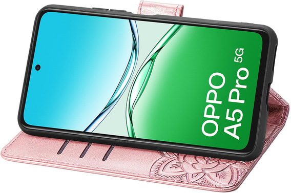 Etui z klapką do Oppo A5 Pro 5G, Butterfly, różowe rose gold