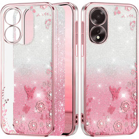 Etui do Oppo A18 4G / A38 4G, Glitter Flower, różowe rose gold