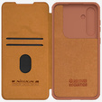 Etui z klapką NILLKIN do Samsung Galaxy A55 5G, CamShield Qin Pro, skórzane, brązowe