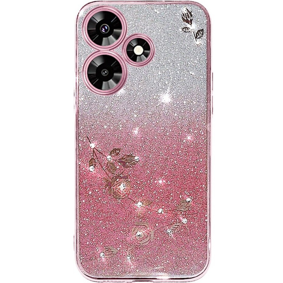 Etui do Infinix Hot 30i, Glitter Flower, różowe rose gold