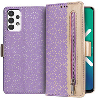 Etui z klapką do Samsung Galaxy A52 / A52s, Wallet Pocket Zipper Lace, fioletowe