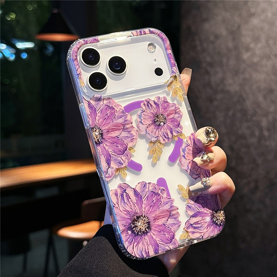 Etui do iPhone 17 Pro Max, Laser Flower, do MagSafe, Violet