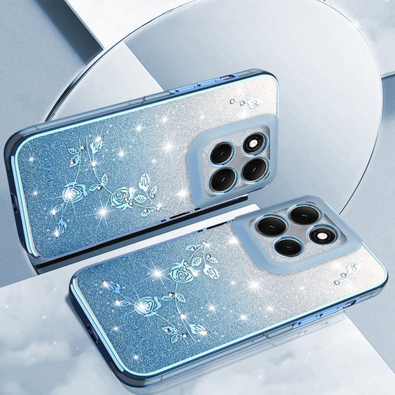 Etui do Motorola Moto G86 5G, Glitter Flower, niebieskie