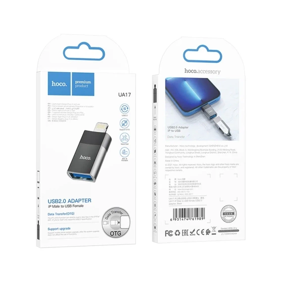 Adapter HOCO UA17 OTG USB-A (żeński) do Lightning (męski) – czarny