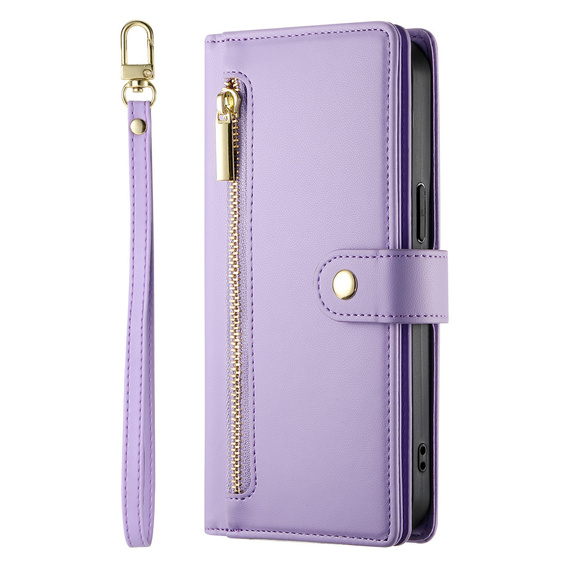 Etui z klapką do Xiaomi Redmi Note 15 Pro 5G, Wallet Zipper Pocket, fioletowe