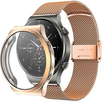 Bransoleta Milanese + Etui z osłoną na ekran do Huawei Watch GT 2 Pro, Różowe złoto