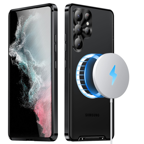 Etui z ochroną aparatu do Samsung Galaxy S23 Ultra, CamShield MagSafe, przezroczyste / czarne