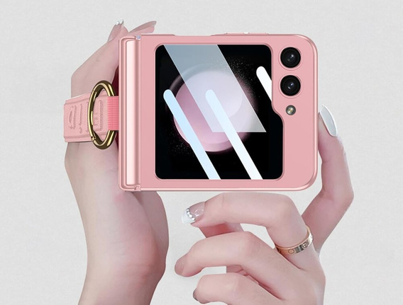 Etui GKK do Samsung Galaxy Z Flip7 FE / Z Flip6, Ring Holder, z paskiem, różowe