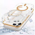 Etui do iPhone 17 Pro Max, do MagSafe, z podstawką, przezroczyste ze złotymi akcentami