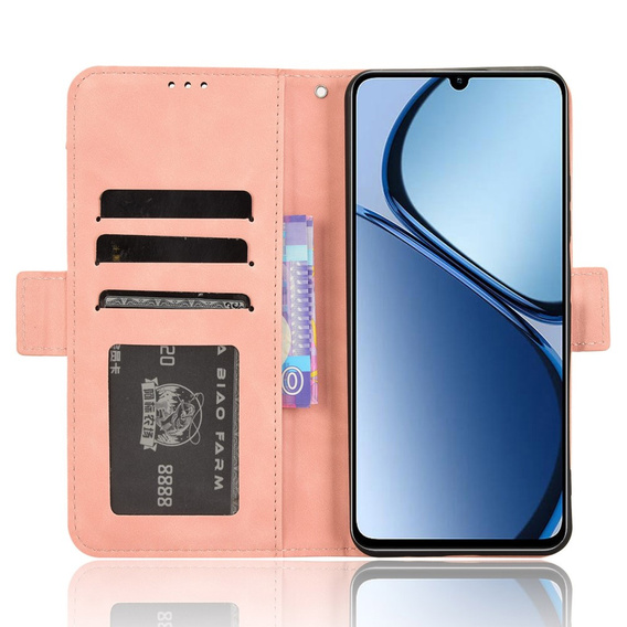 Etui z klapką do Realme C61, Card Slot, różowe