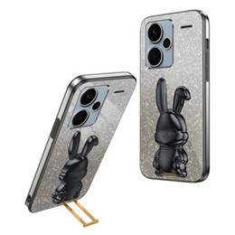 Etui do Xiaomi Redmi Note 13 Pro+, Glitter Rabbit, z wysuwaną podstawką, czarne