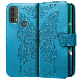 Etui z klapką do Motorola Moto E40/E30/E20, Butterfly, niebieskie