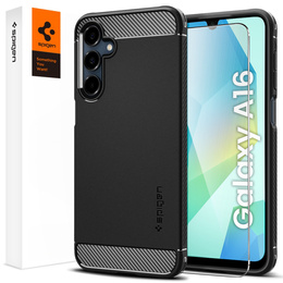 Etui Spigen do Samsung Galaxy A16 / A16 5G, Rugged Armor MagSafe, czarne + Szkło Hartowane 9H
