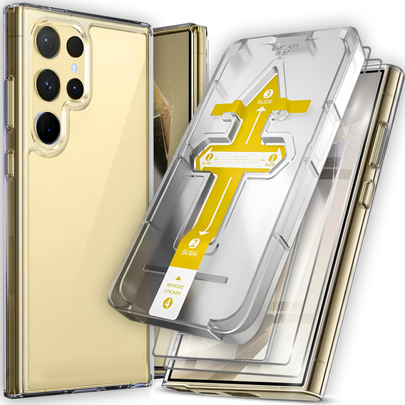 Zestaw Etui do Galaxy S24 Ultra, Fusion Hybrid, przezroczyste + 2x Szkło na ekran z ramką do montażu
