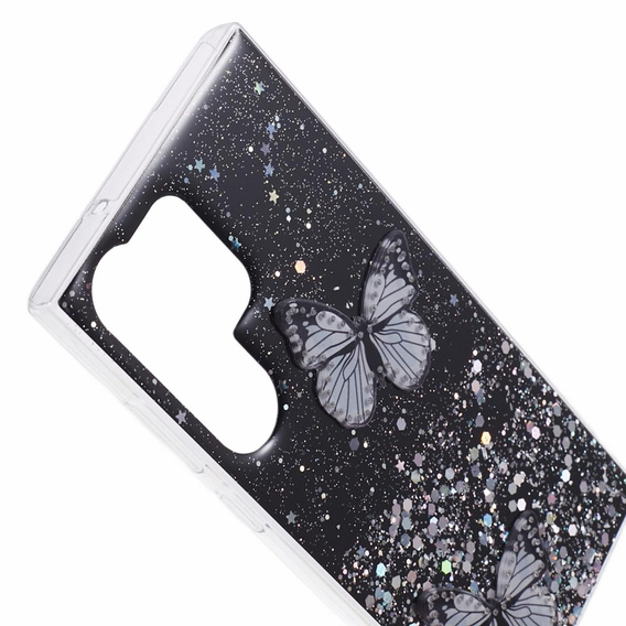 Etui do Samsung Galaxy S24 Ultra, Glitter Butterfly, czarne