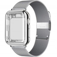 Bransoleta Milanese + Etui z osłoną na ekran do Apple Watch 1/2/3/4/5/6/SE 38/40/MM, Srebrny