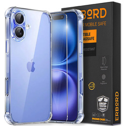 Etui do iPhone 16, Erbord Dropproof, przezroczyste + Szkło