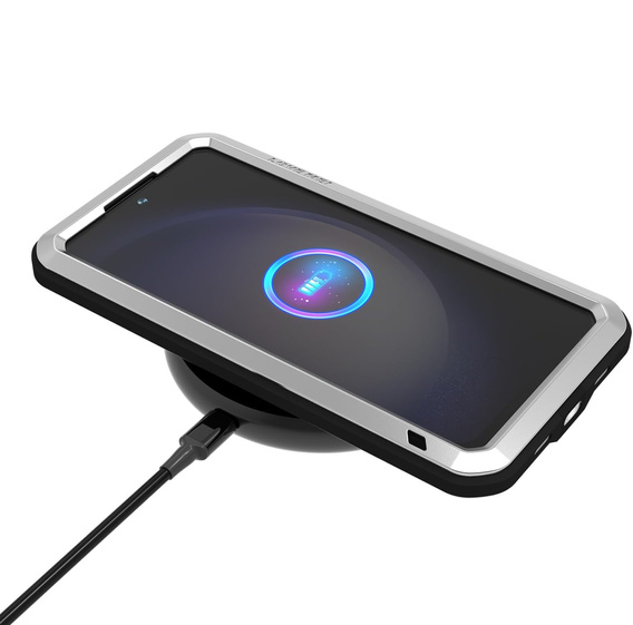 Etui Love Mei do Samsung Galaxy S25 FE, pancerne ze szkłem, srebrne