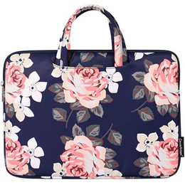 Torba na Laptopa 13" z Nadrukiem Różanym i Uchwytem - Granatowa