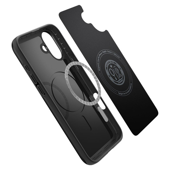 Etui Spigen do iPhone 16, Thin Fit Mag, czarne+ Szkło Hartowane 9H