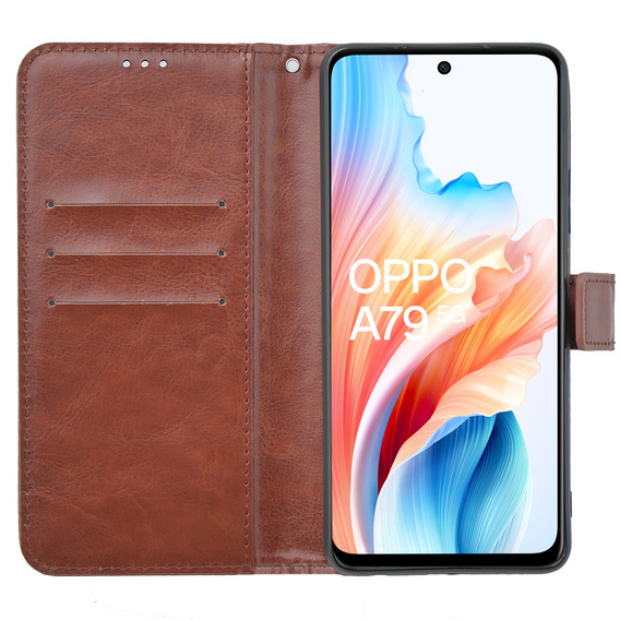Etui z klapką do Oppo A79 5G, Crazy Horse Wallet, brązowe