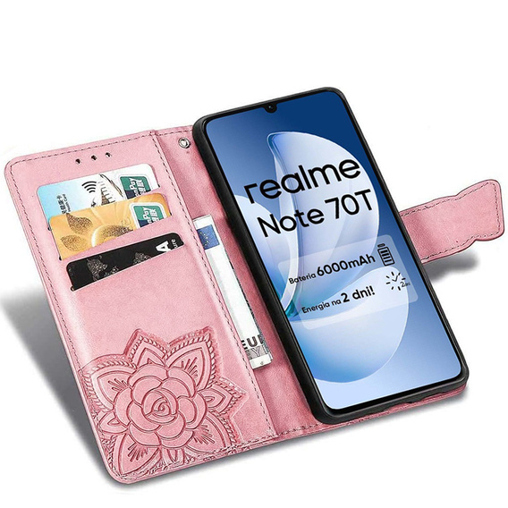 Etui z klapką do Realme Note 70T 4G, Butterfly, różowe rose gold