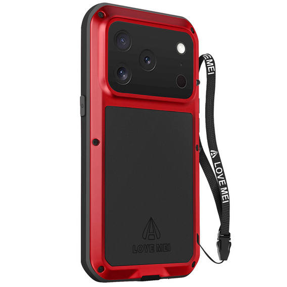 Etui Love Mei do iPhone 17 Pro Max, pancerne ze szkłem, czerwone