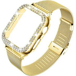 Bransoleta + Etui z Diamentami do Apple Watch 10/11 42mm, Złota