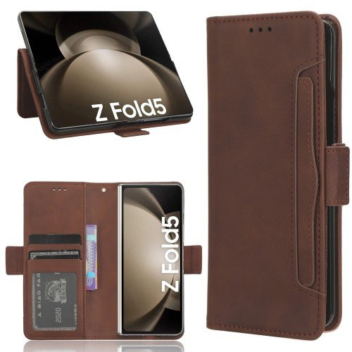 Etui z klapką do Samsung Galaxy Z Fold 5 5G, Card Slot, brązowe