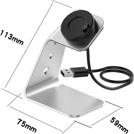Aluminiowa Stacja Dokująca z kablem USB do zegarków Garmin, Srebrna