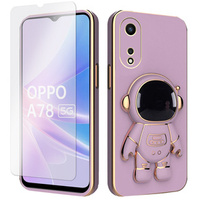 Zestaw Etui Electro do Oppo A78 5G, Astronauta, Fioletowe + szkło