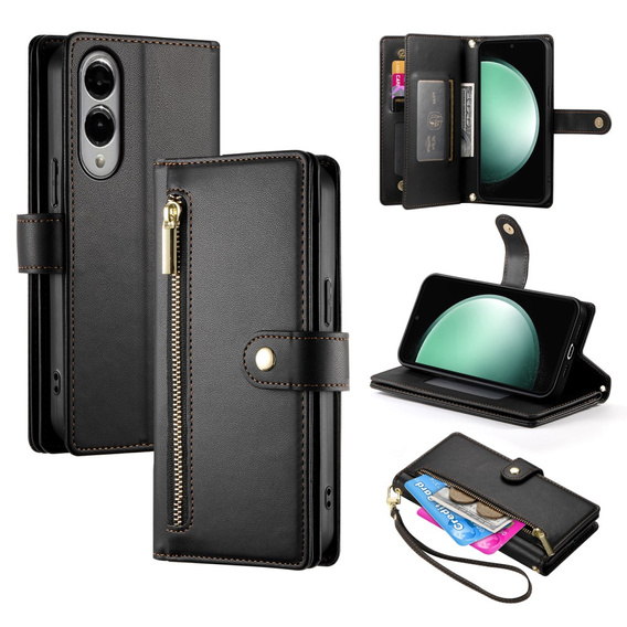 Etui z klapką do Samsung Galaxy S25 Edge, Wallet Zipper Pocket, czarne