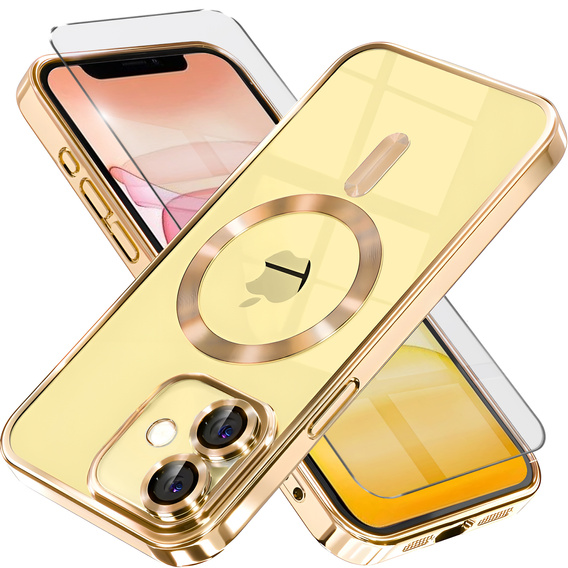 Etui do iPhone 11, Electro MagSafe, złote + Szkło na ekran