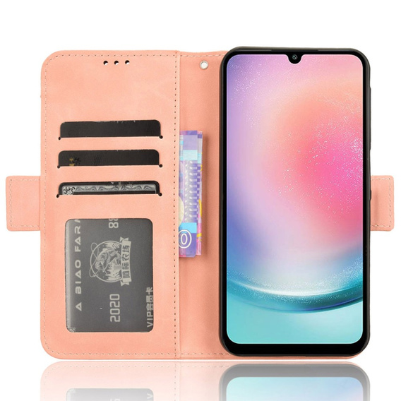 Etui z klapką do Samsung Galaxy M55 5G, Card Slot, różowe