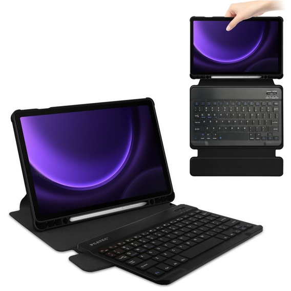 Etui z klawiaturą do Samsung Galaxy Tab S10 Lite / S10 FE / S9 FE, Rotary 360° Leather, czarne