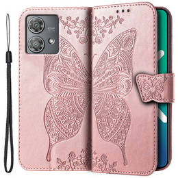 Etui z klapką do Motorola Edge 40 Neo, Butterfly, różowe rose gold