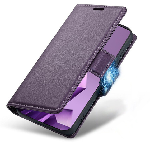 Etui do Infinix Note 50 Pro, ERBORD Glossy Litchi, portfel z klapką, fioletowe