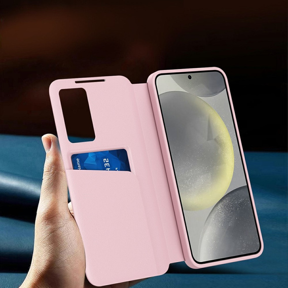 Etui do Samsung Galaxy S25 Edge – Smart View z kieszenią na kartę, różowe