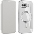 Etui z klapką do Google Pixel 9A, RFID Wallet MagSafe z ochroną aparatu, srebrne
