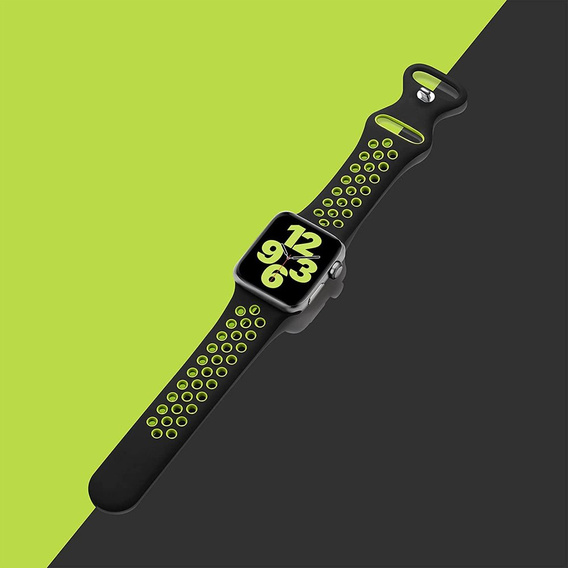 Pasek Silikonowy do Apple Watch 1/2/3/4/5/6/7/8/9/10/SE/ULTRA 42/44/45/46/49MM, Czarny/Zielony