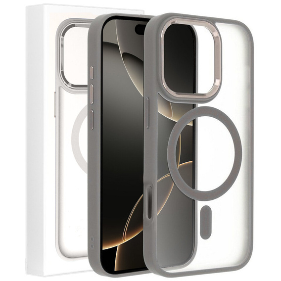 Etui do iPhone 16 Pro, do MagSafe, ERBORD Matt Case, przezroczyste / tytanowe + Szkło na ekran