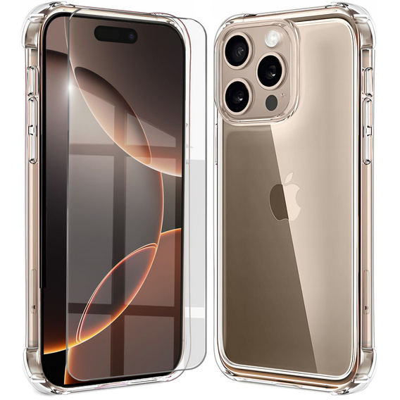 Etui do iPhone 16 Pro Max, Erbord Dropproof, przezroczyste + Szkło