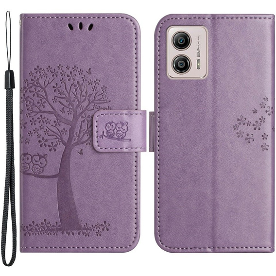 Zestaw Etui z klapką do Motorola Moto G53 / G23 / G13, Drzewo, fioletowe + szkło