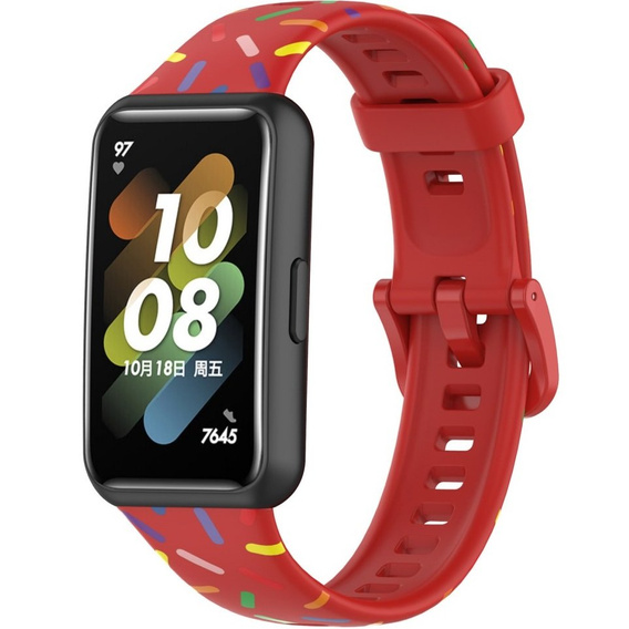 Pasek Silikonowy do Huawei Band 7, Czerwony / Wielokolorowy